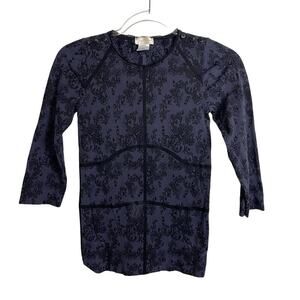 Philippe Matignon Gray Black Floral Long Sleeve‎ Size S/M Base Layer Fitted Top